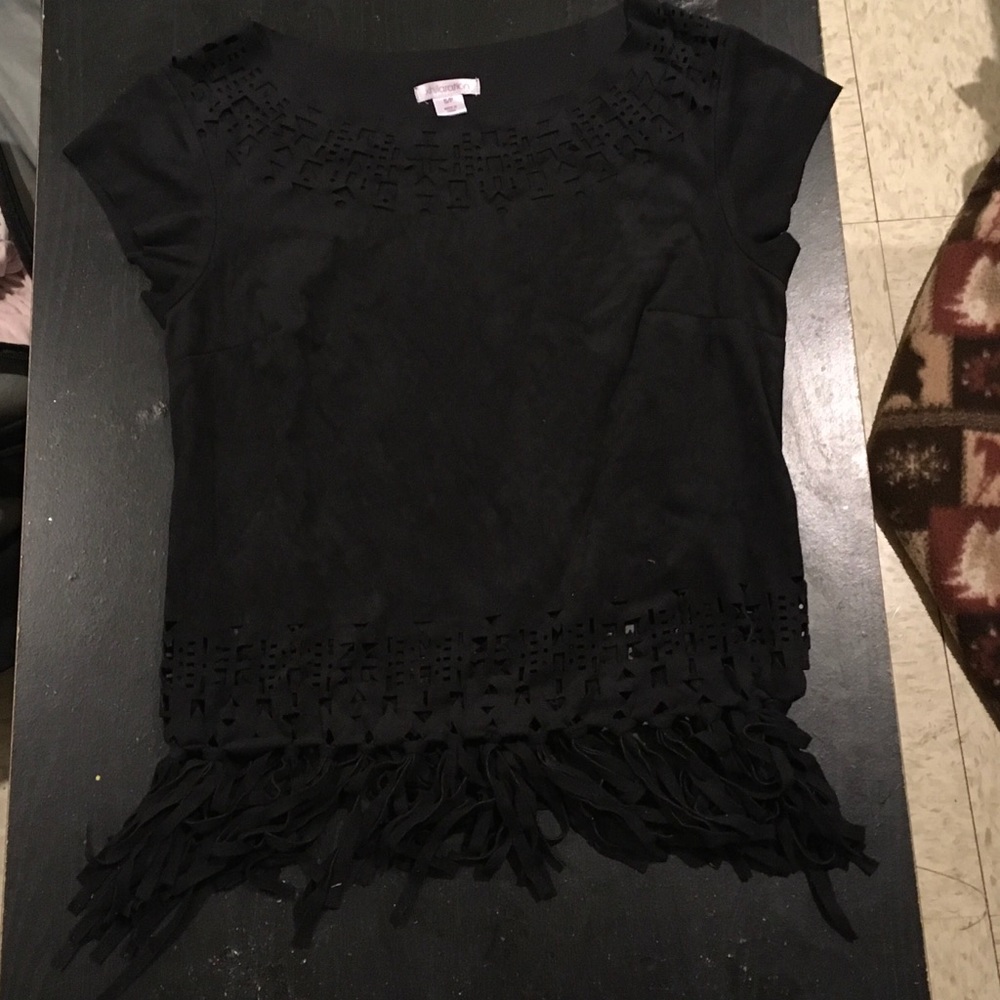 Black fringe and cute out faux suede shirt.