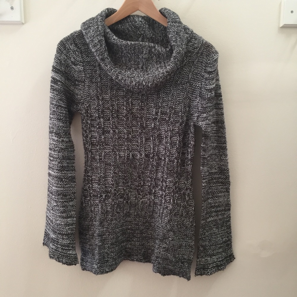 Cowl neck black and white sweater