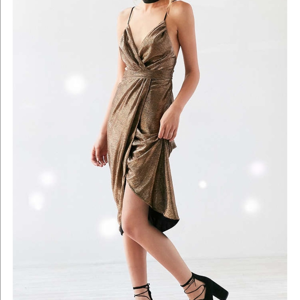 Ecote gold and black midi dress from UO