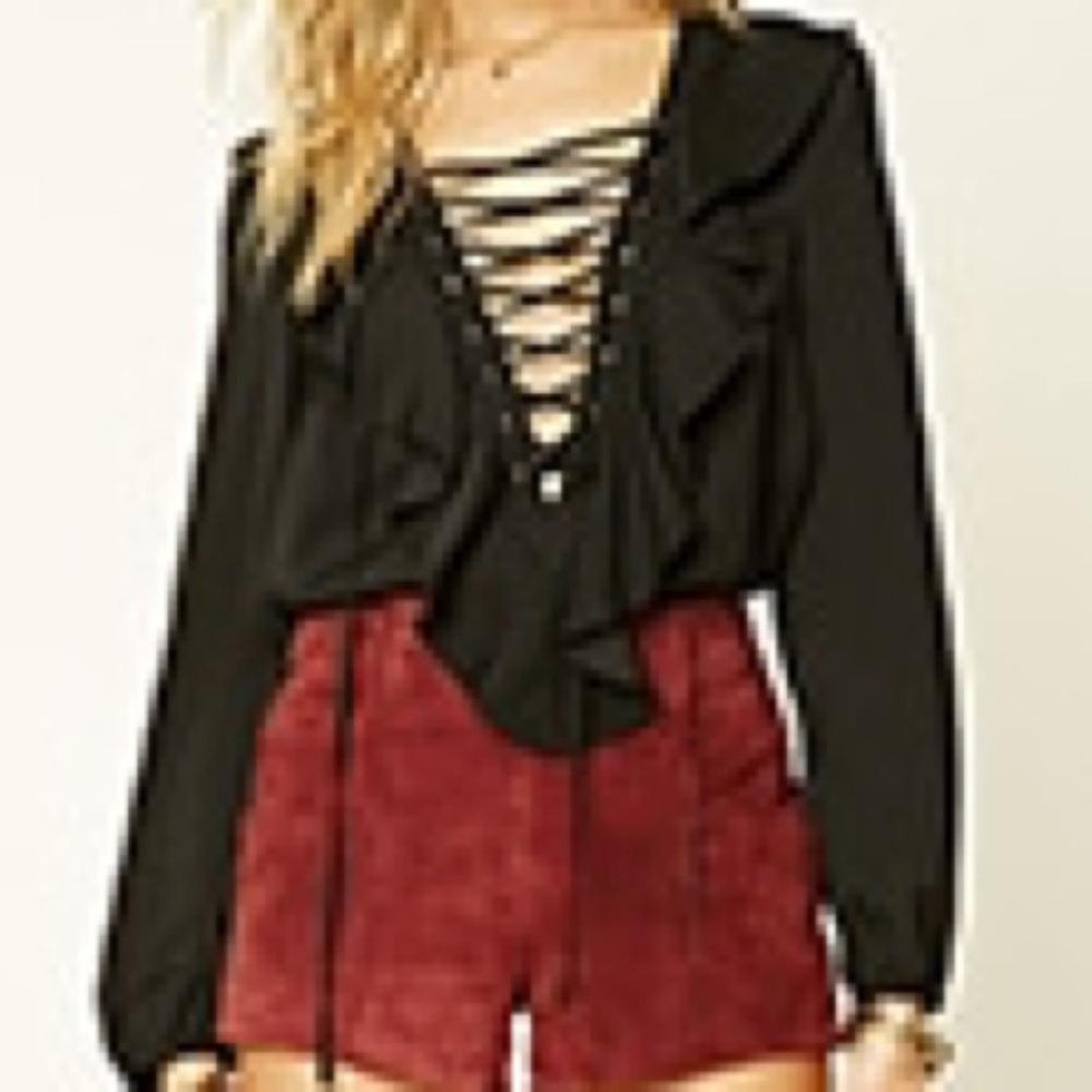Ruffle lace up top
