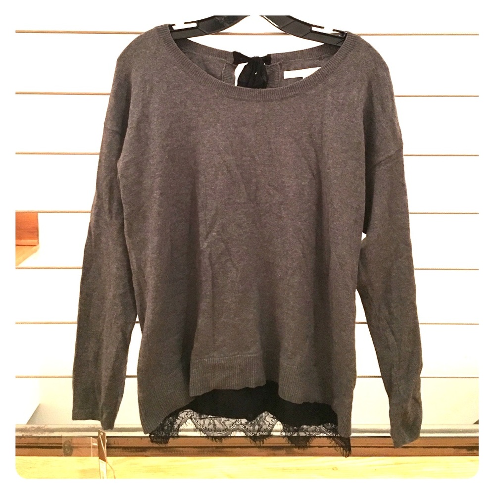 Tied Bow Sweater with Lace Trim