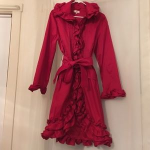 Small red ruffled trench rain jacket
