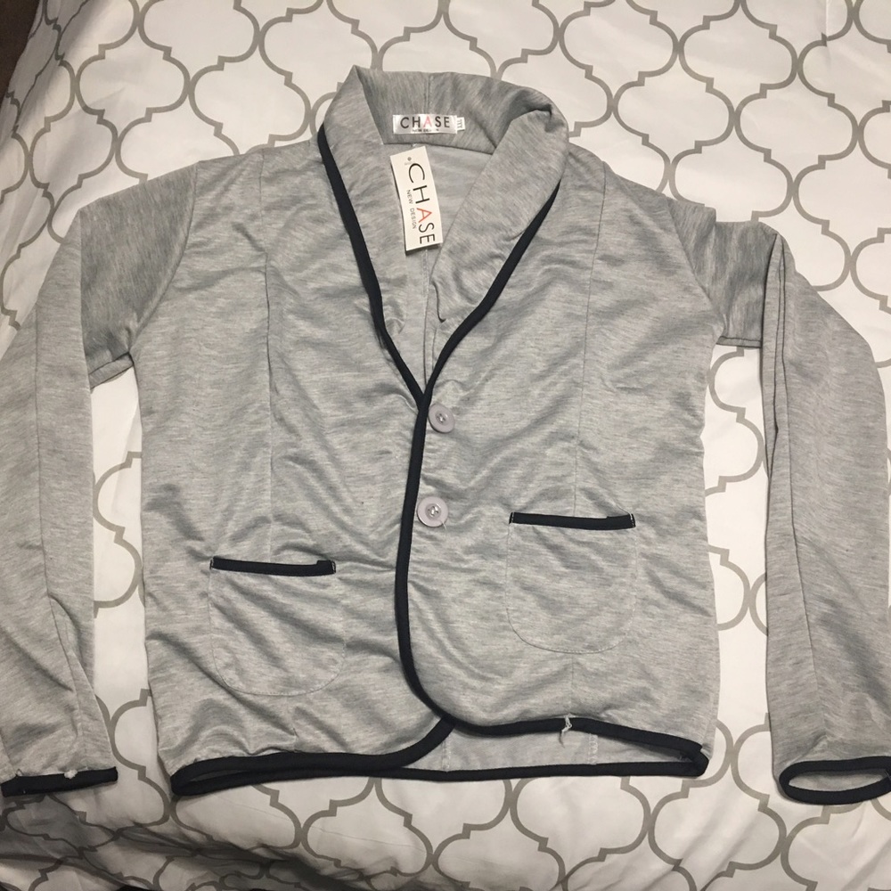 Grey and Black Cotton Blazer