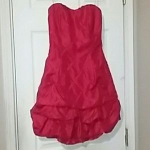 Red strapless mini prom dress