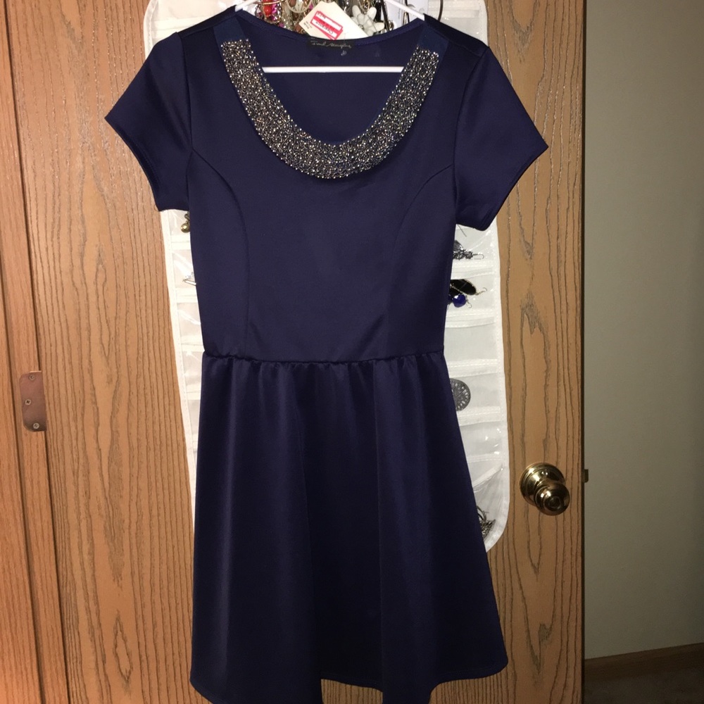 Blue dress with beaded collar