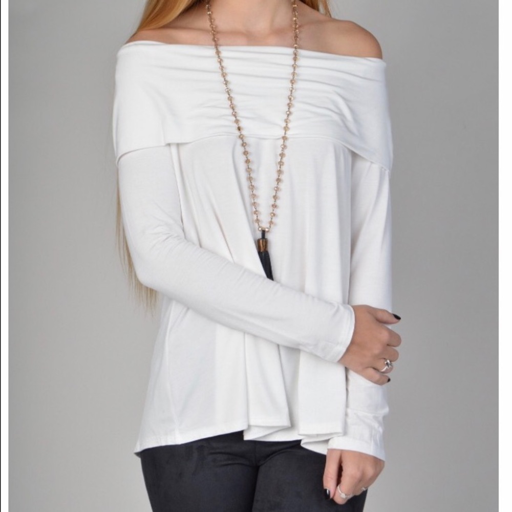 NWOT Taupe off the shoulder tunic