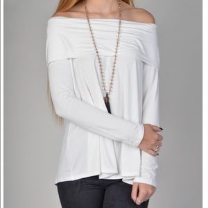 NWOT Taupe off the shoulder tunic