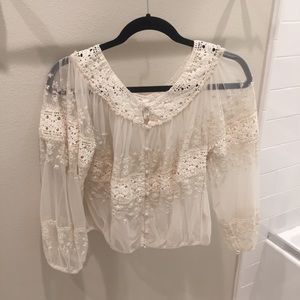 Free People Boho Lace Peasant Top