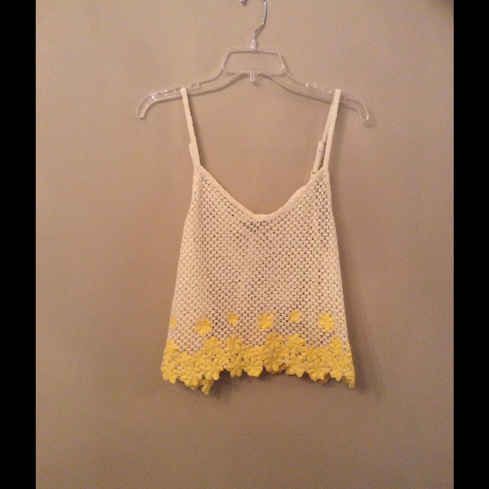 Free people knit white and yellow flowered top