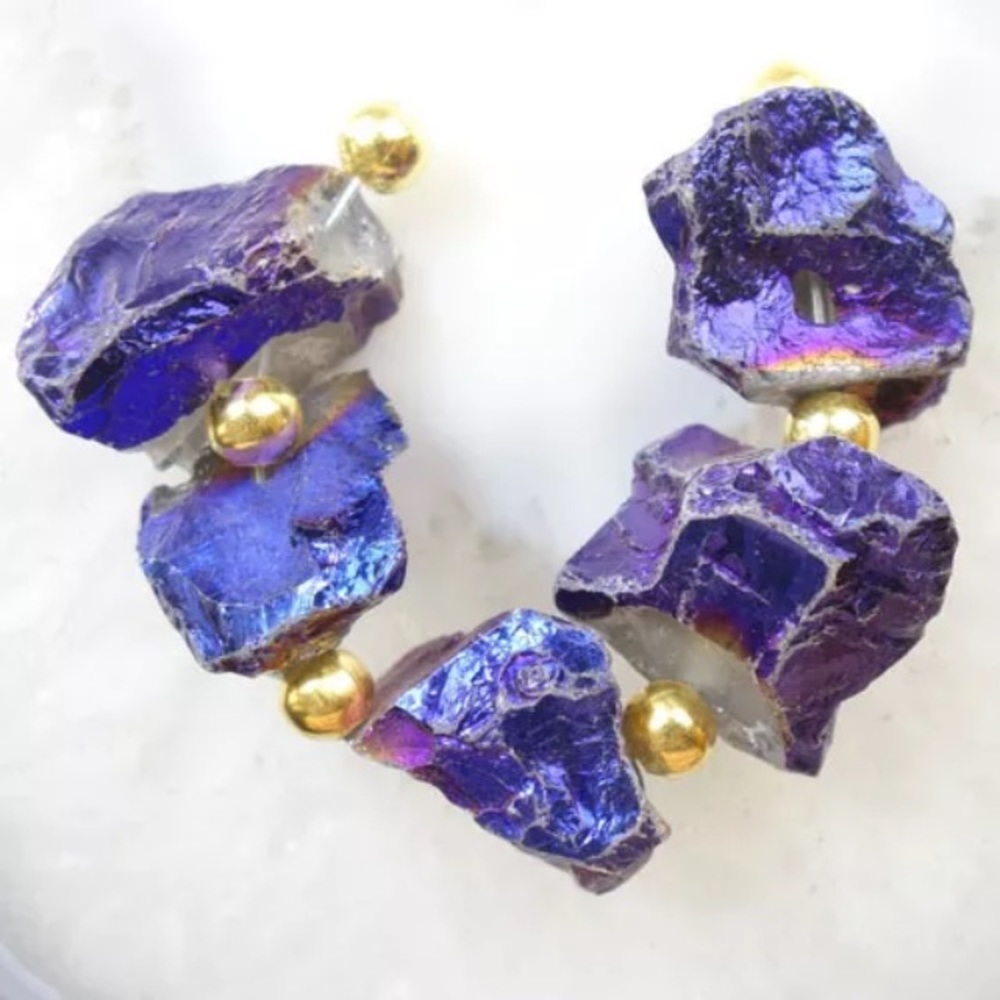 Blue Titanium Agate Druzy Quartz Geode Bead Set