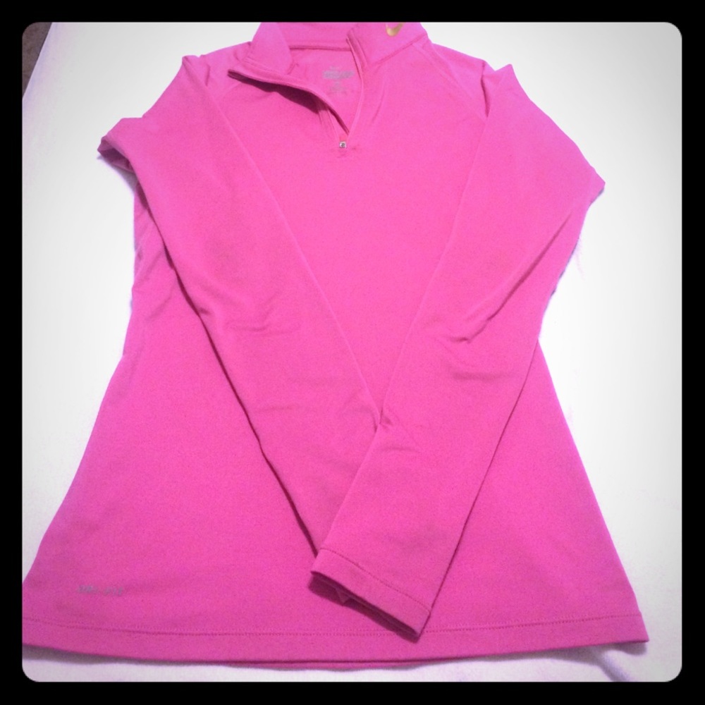 NIKE hot pink 1/4 zip pull over with GOLD logo
