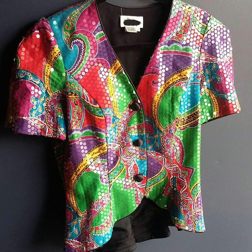 SHORT JACKET WITH BLING TRIMED IN BLACK SATION