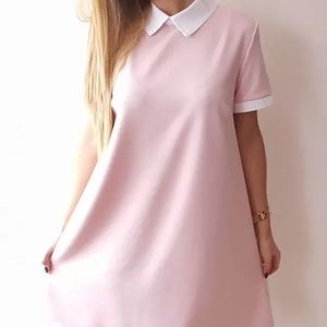 Pink Shift Dress with White Collar