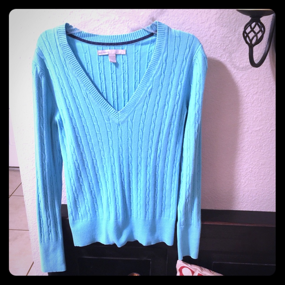 Turquoise V-neck sweater