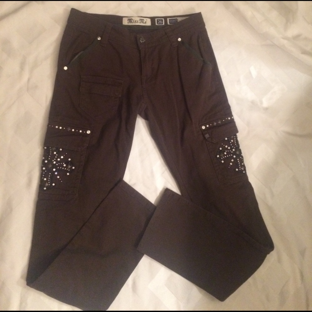 Miss Me cargo gray skinny pants bling so cute ☀️