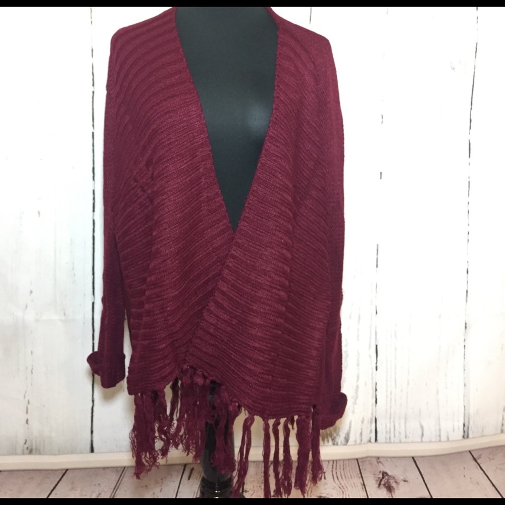 NWT Fringe Knit Burgundy Cardigan