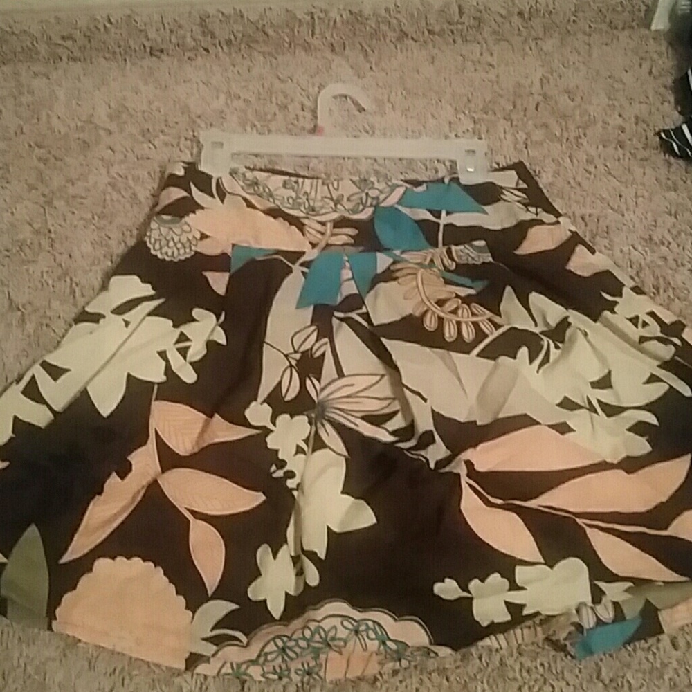 Brown tan peach and teal skirt