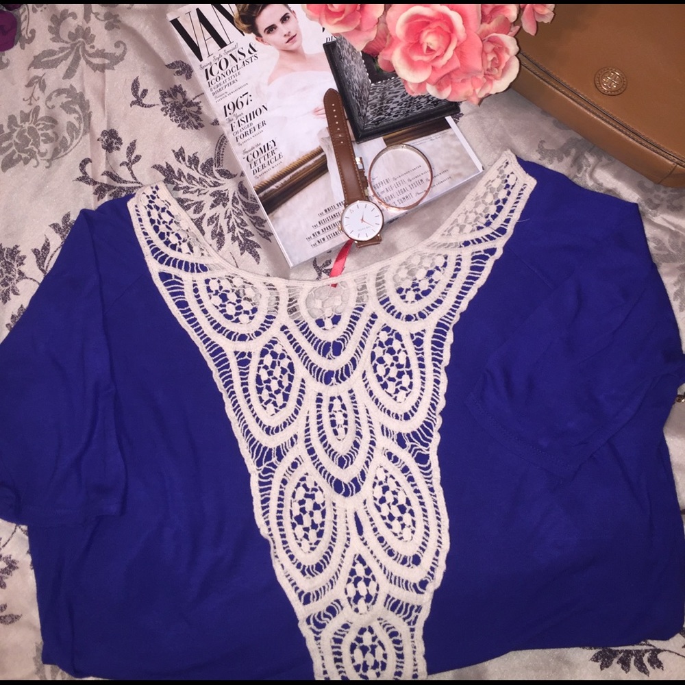 Royal Blue 3/4 sleeves laced blouse