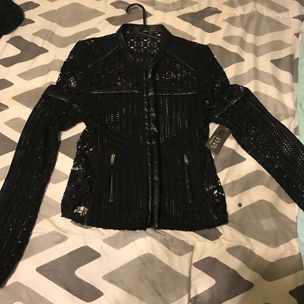 Mesh Faux Leather Biker Jacket