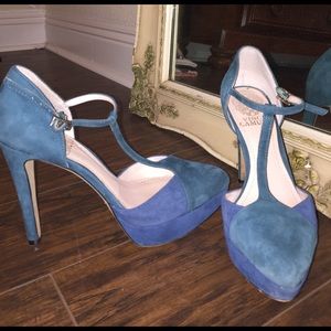 Vince Camuto Teal T Strap Pumps