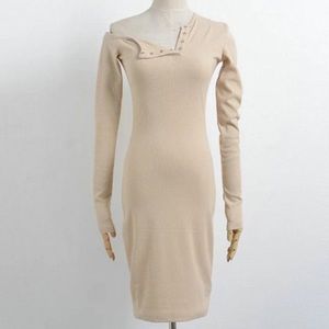 One shoulder bodycon sexy dress women long sleeve