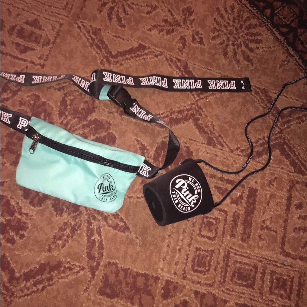 PINK fanny pack and koozie