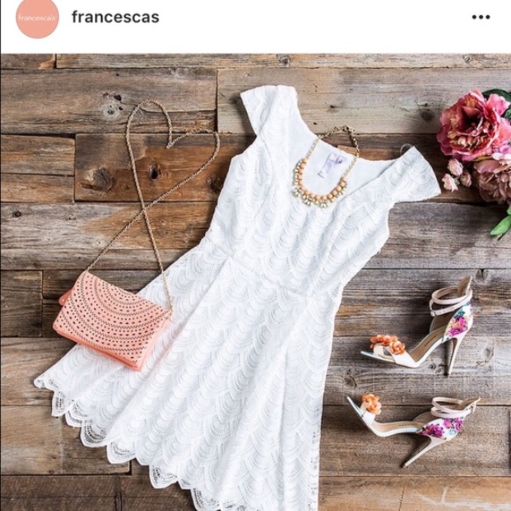 SALE! Francesca's Scalloped White Lace Dress