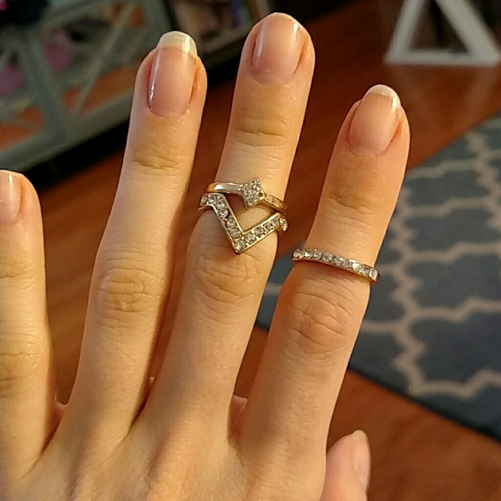  Three gold and rinestone midi rings