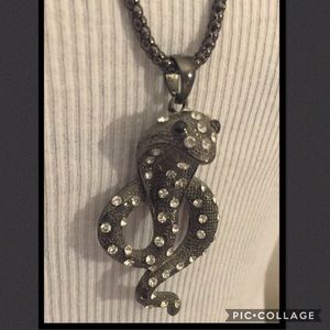 Long length necklace with stoned snake