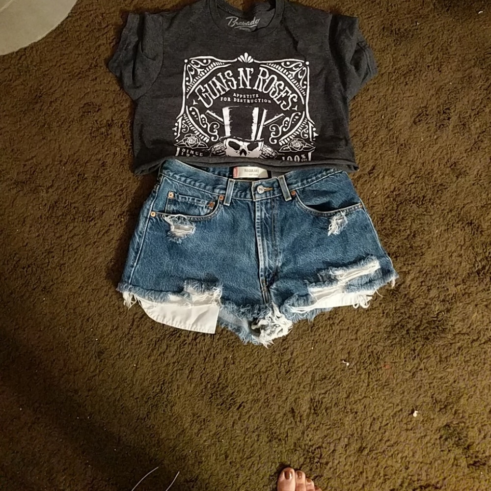 Hi waist Levi 505 regular fit distressed cut offs