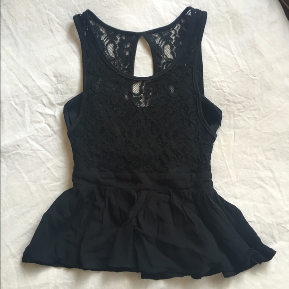 Black Tank Top with Ruffle Peplum - Picture 1 of 2