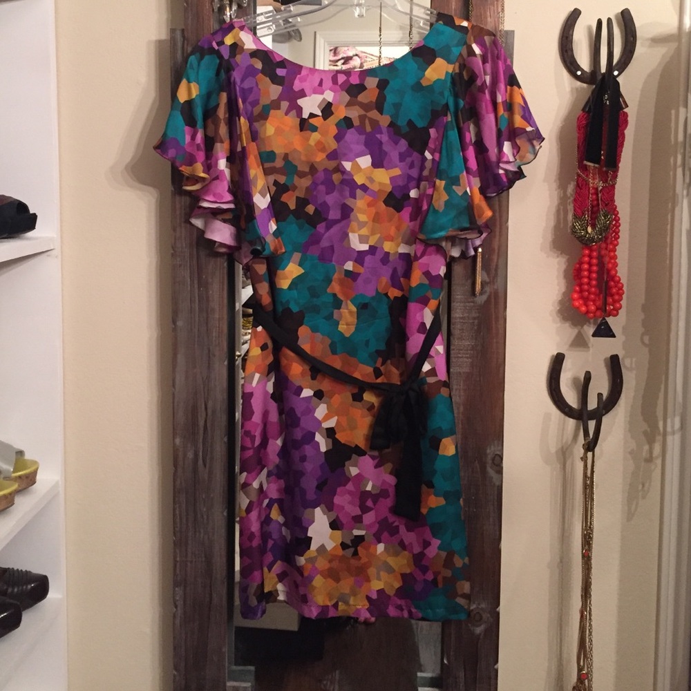 Trina Turk Butterfly Sleeve Silk Dress