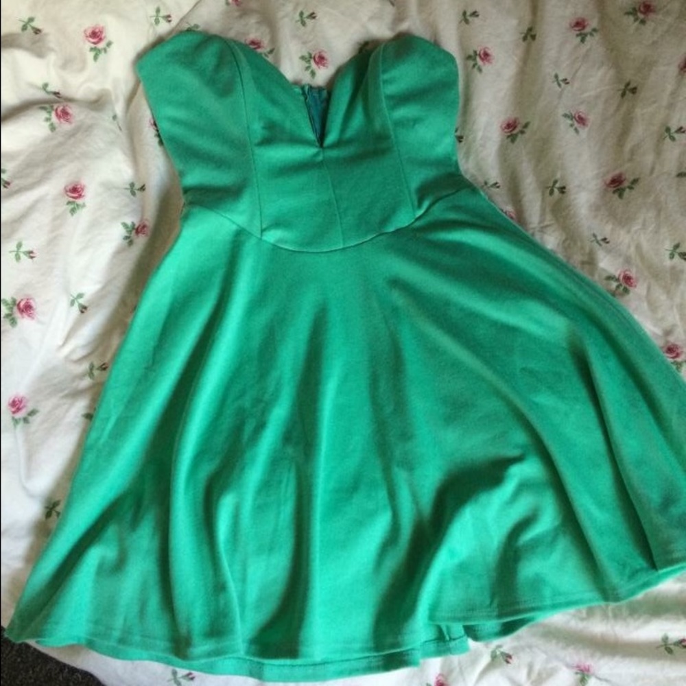 Strapless green skater dress