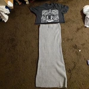 Ribbed Gray ankle length pencil skirt