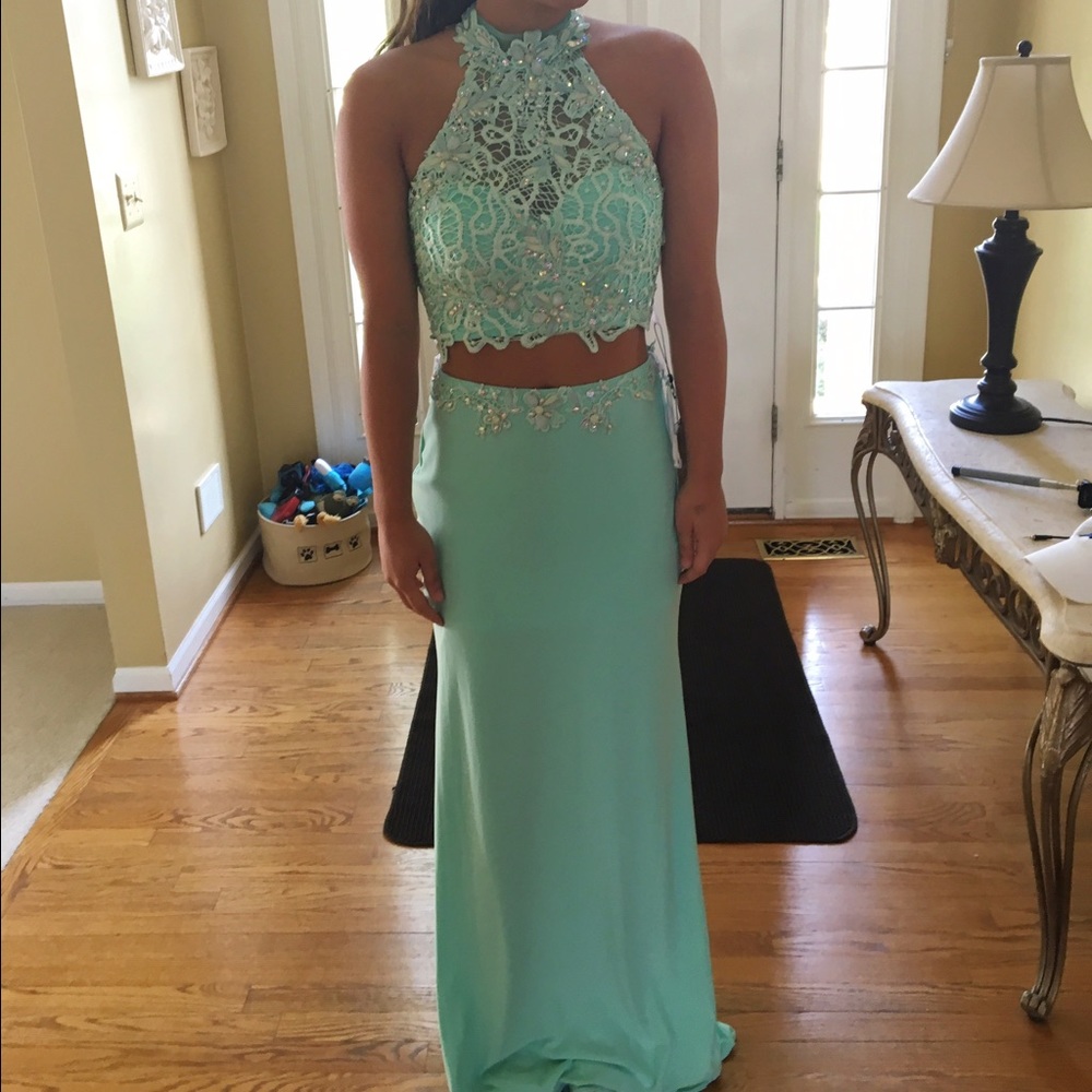 Turquoise Two Piece Prom Dress