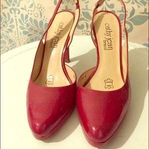 Cathy Jean-Red Patent Leather Sling Back 👠 Heels