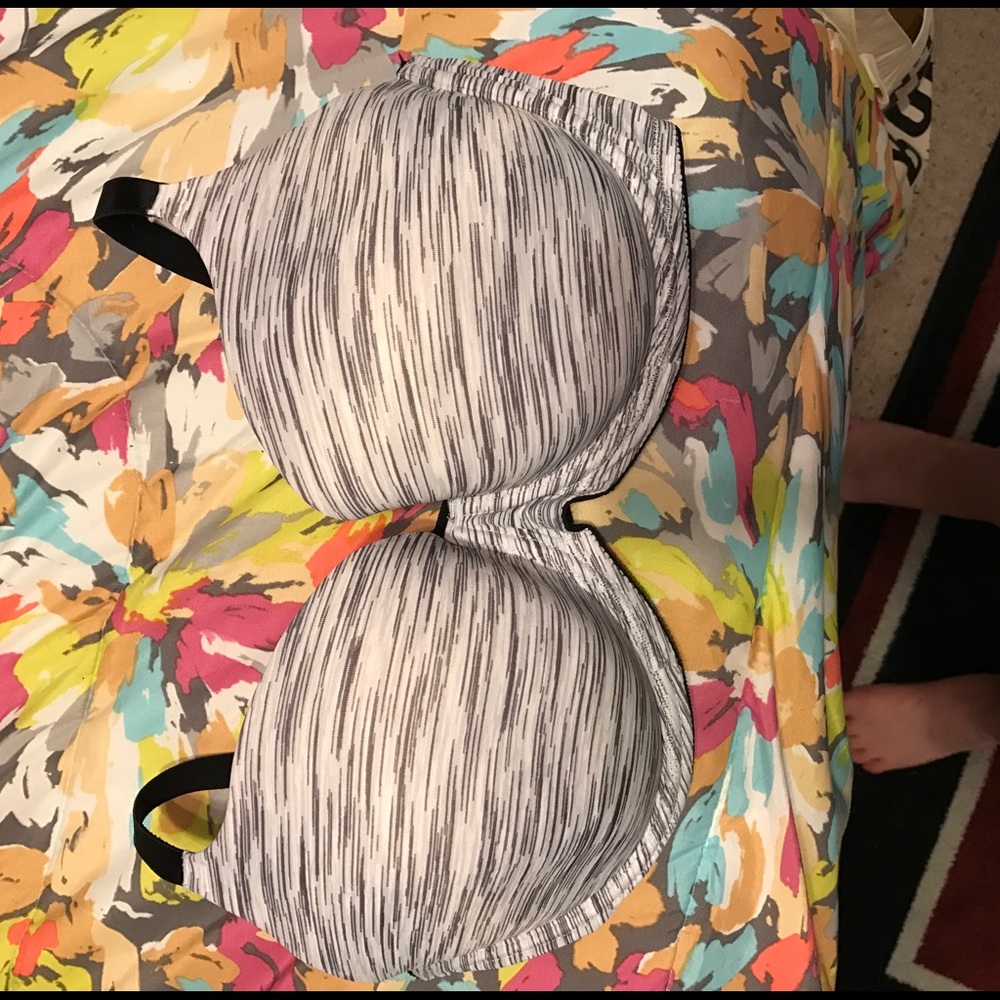 Gray & black striped bra
