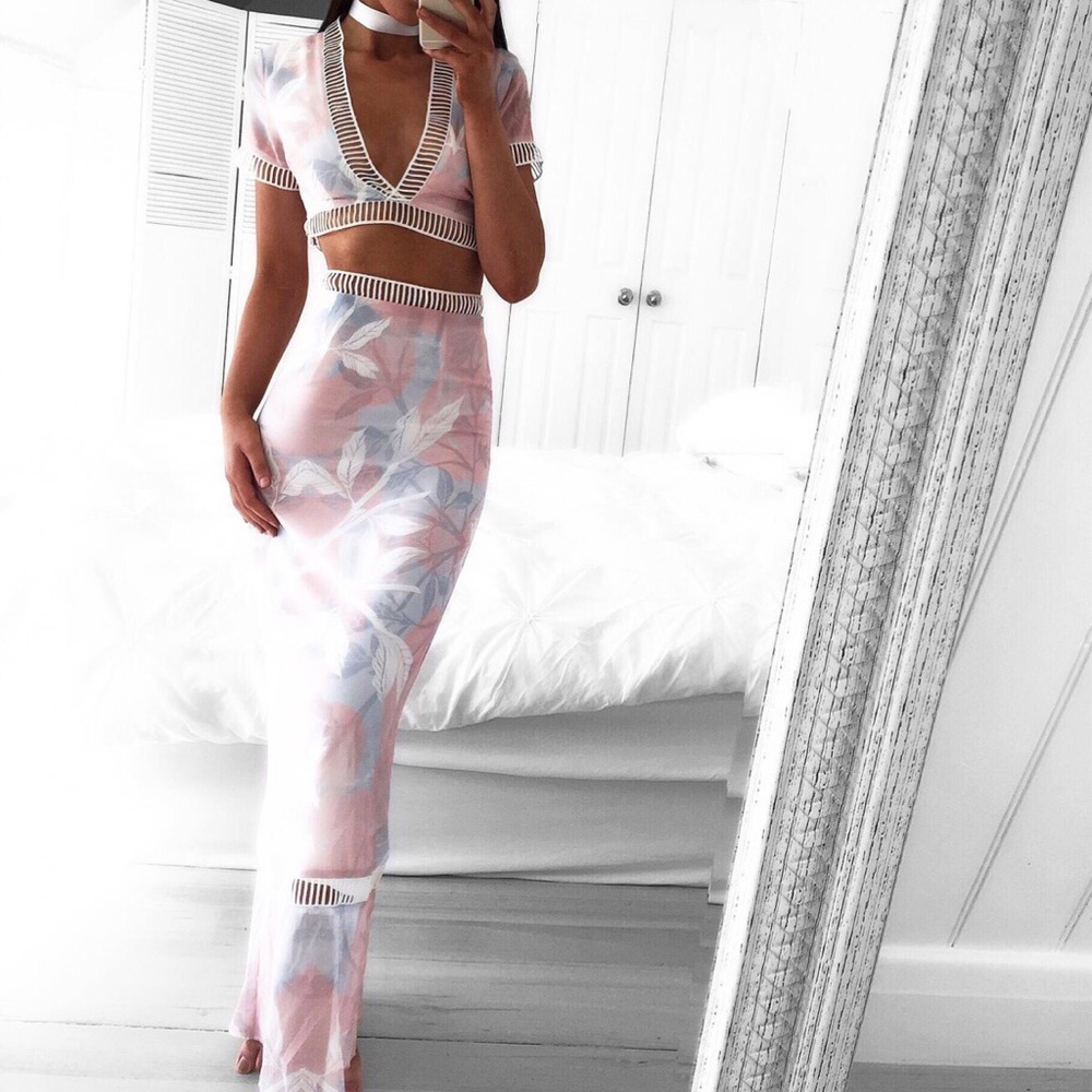 New pink floral set - skirt + crop top - Picture 7 of 8