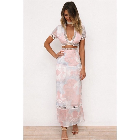 New pink floral set - skirt + crop top - Picture 2 of 8