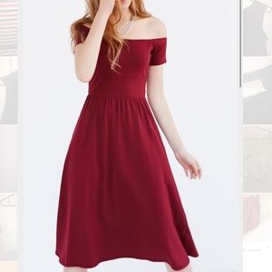 Maroon off the shoulder midi dress