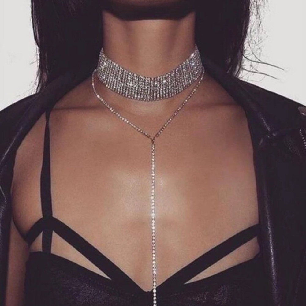 New! Gold Rhinestone Choker Chain Necklace
