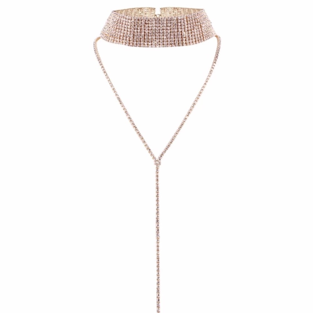 New! Gold Rhinestone Choker Chain Necklace - Picture 4 of 4