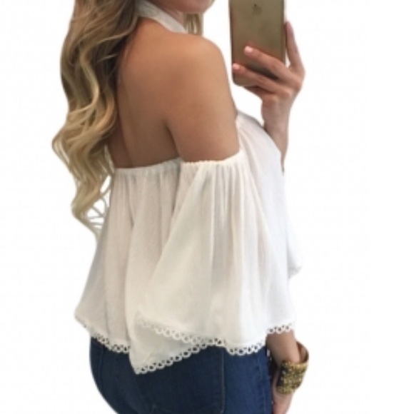 White boho crochet off shoulder top small NWOT - Picture 2 of 2