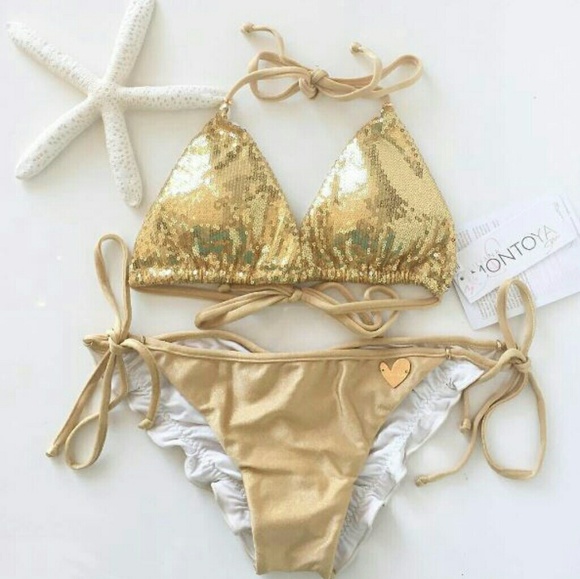 NWT Montoya Gold Sequin Triangle Side Tie Set