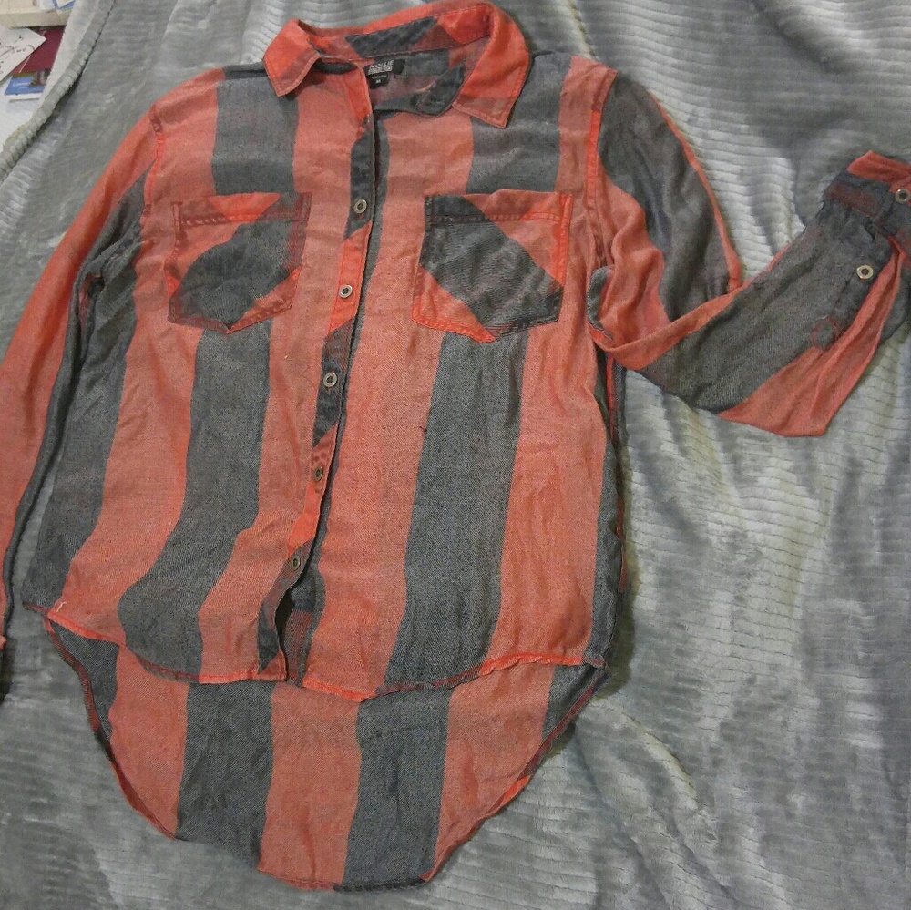 Red & Black Striped Button-up