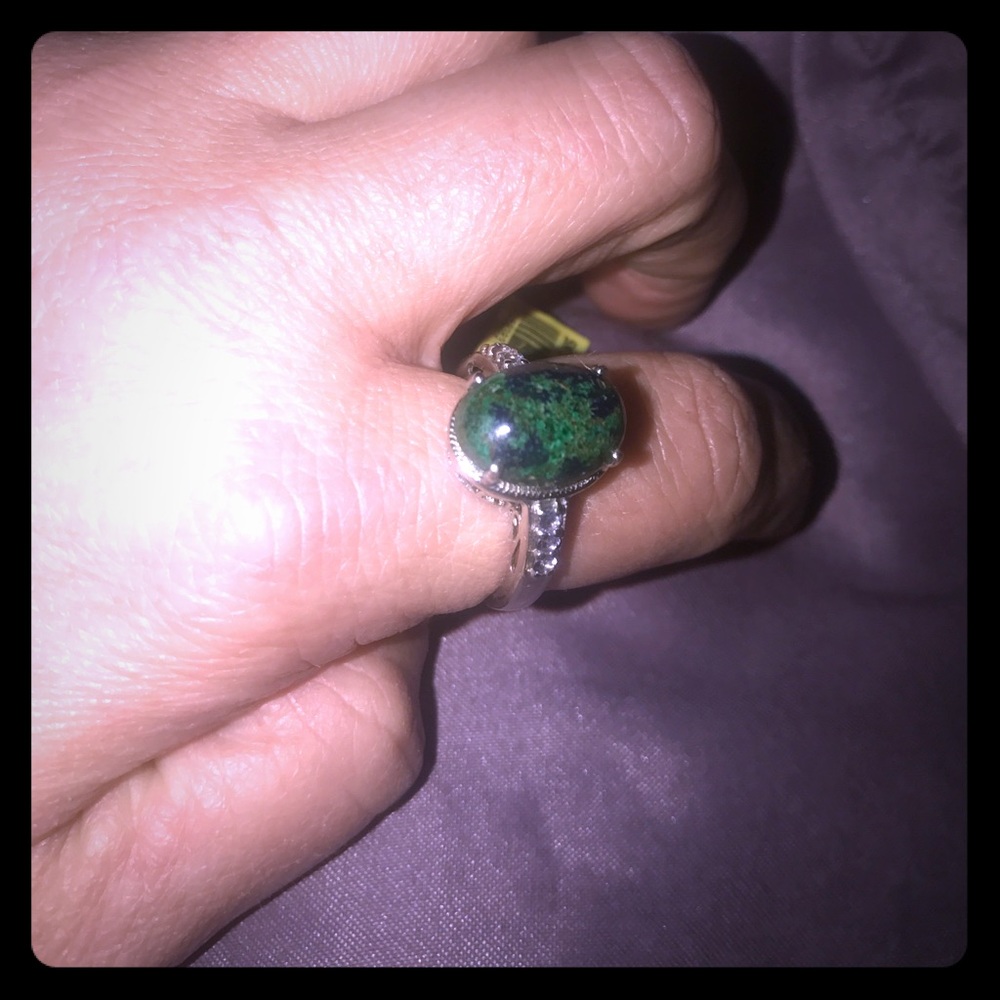 Natural A emerald stone real silver setting band