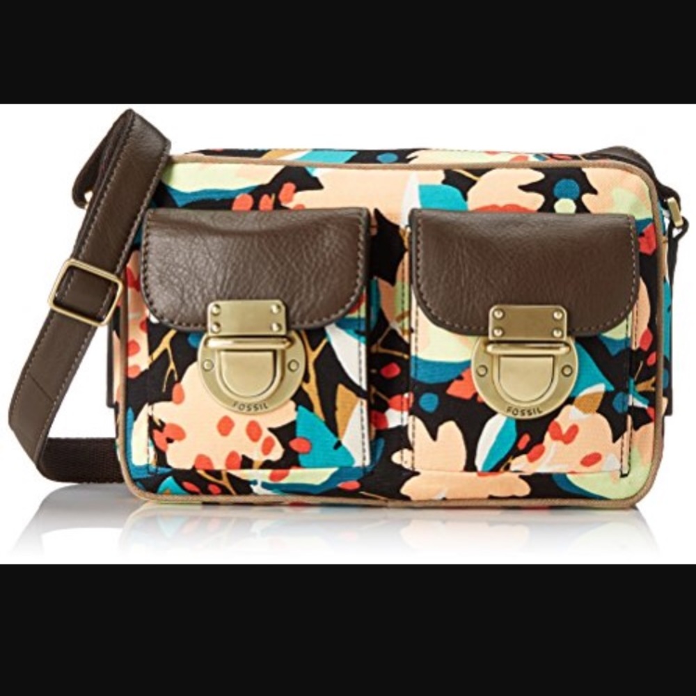 Fossil Riley Dark Floral Cross Body Bag