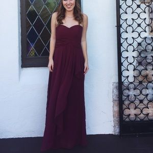 Wine Red Long Strapless Chiffon Bridesmaid Dress