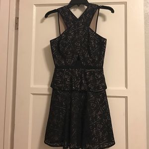 Authentic BCBG black and nude peplum lace dress