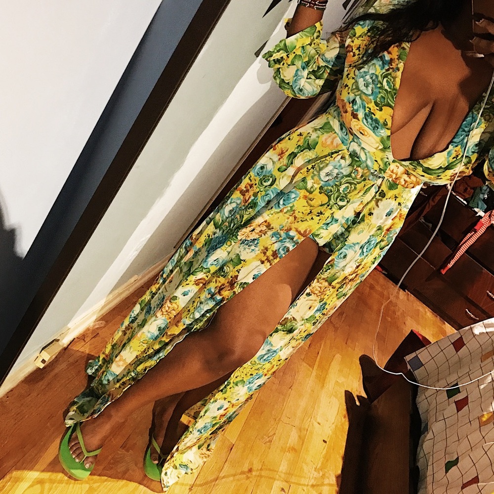 Floral mesh bodysuit dress